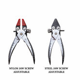 Close-up view of the plier jaws showing half round and flat sides